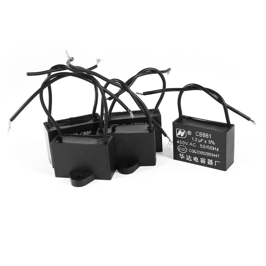 CBB61 AC 450V 1.2uF 2-Wire Polypropylene Film Motor Run Capacitor 5 Pcs