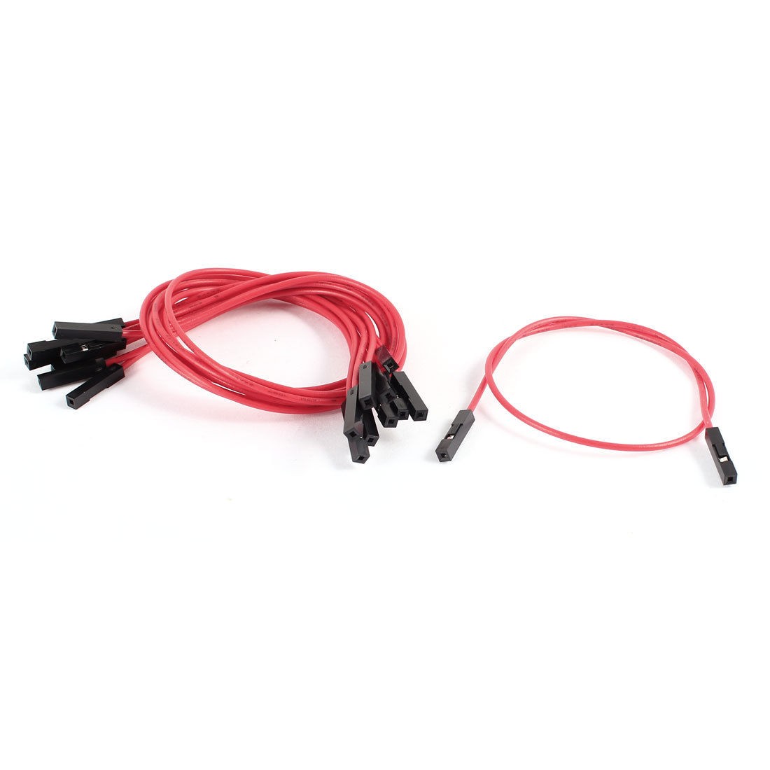 10 Pcs 27cm Length Black Double Head 1pin Female Jack Connector Jumper Cable Red