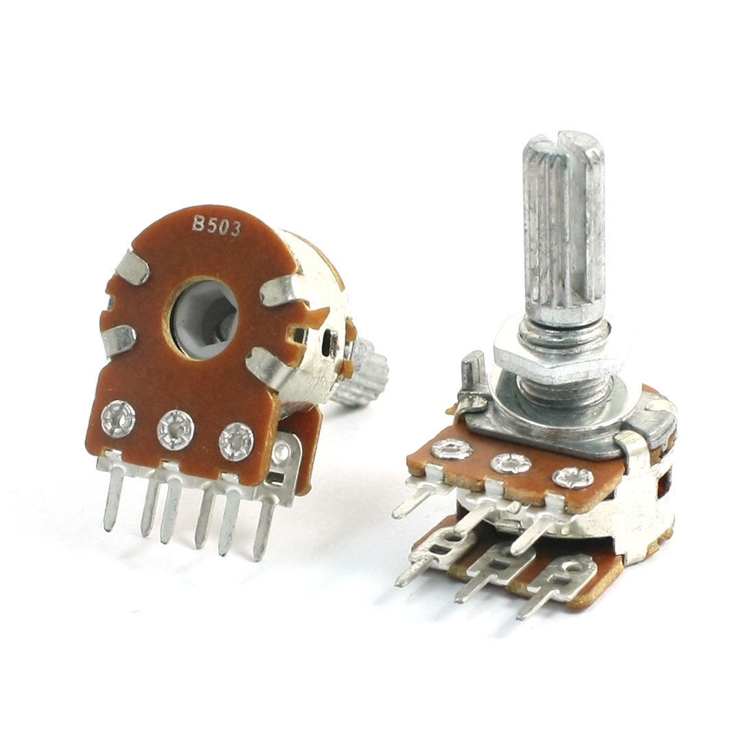 2Pcs B503 50K Ohm Adjustable 13mm Shaft PCB Mounted Linear Dual Potentiometer