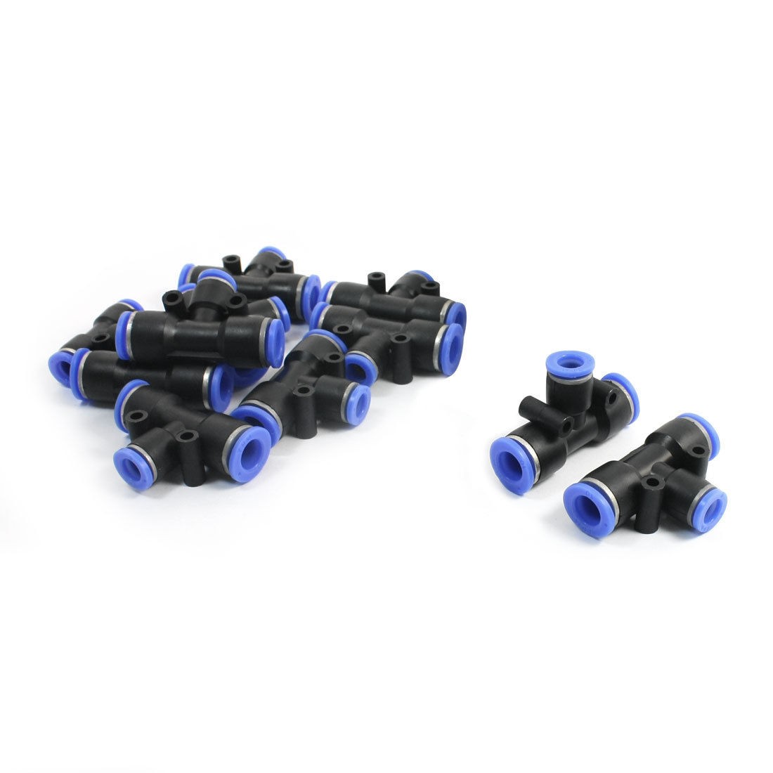 10 Pcs Black Blue 10mm to 8mm 3 Ways T Shaped Joint Pneumatic Push in Fittings