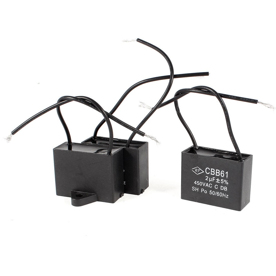 AC450V 2uF Wired Metalized Polypropylene Film Motor Capacitor 3 Pcs