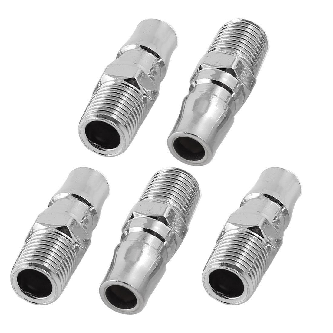 5 Pcs Metal 13mm 1 4PT Male Thread 7mm Pipe Air Pneumatic Quick Joint Coupler