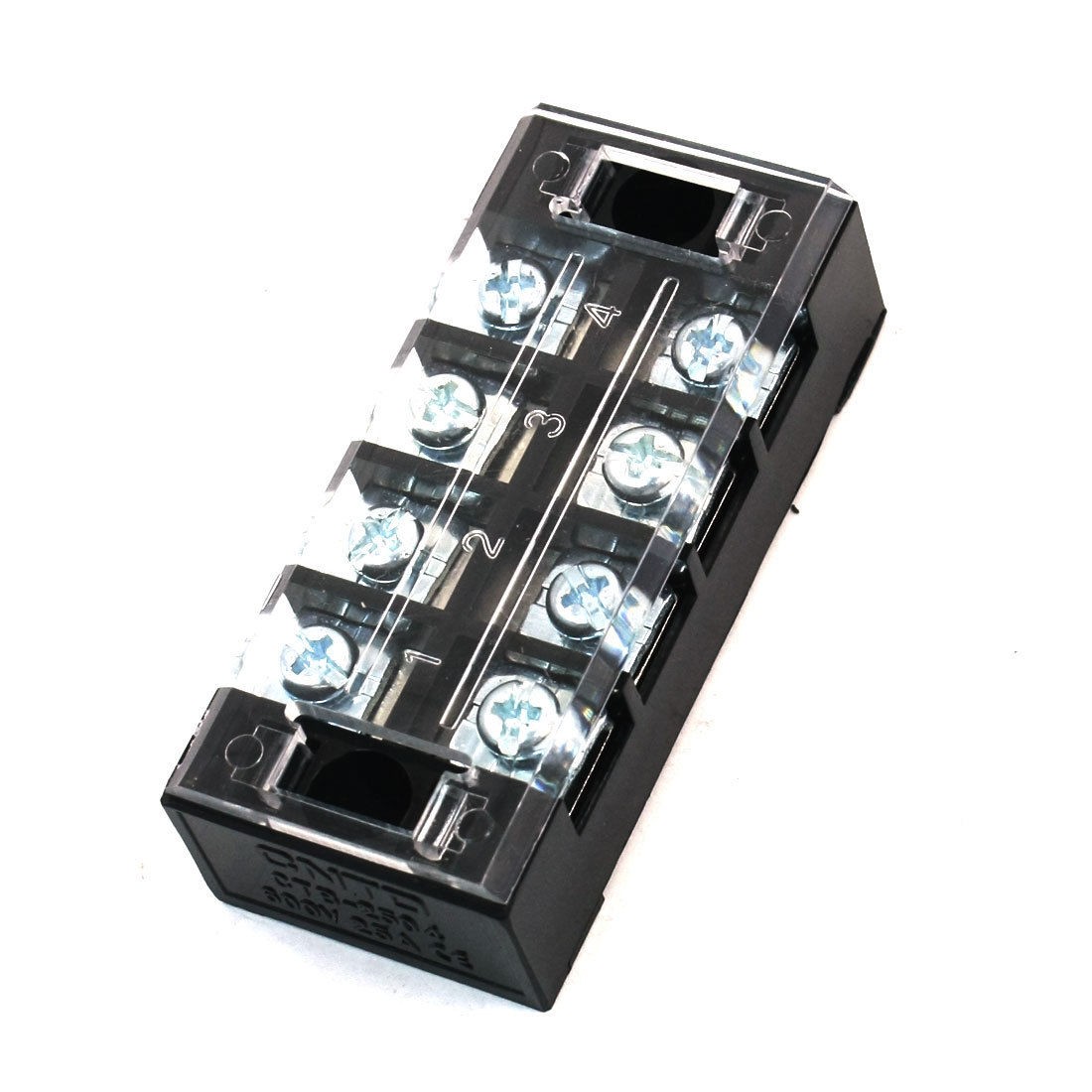 600V 25A 4 Position 2 Row Covered Barrier Screw Terminal Block Strip