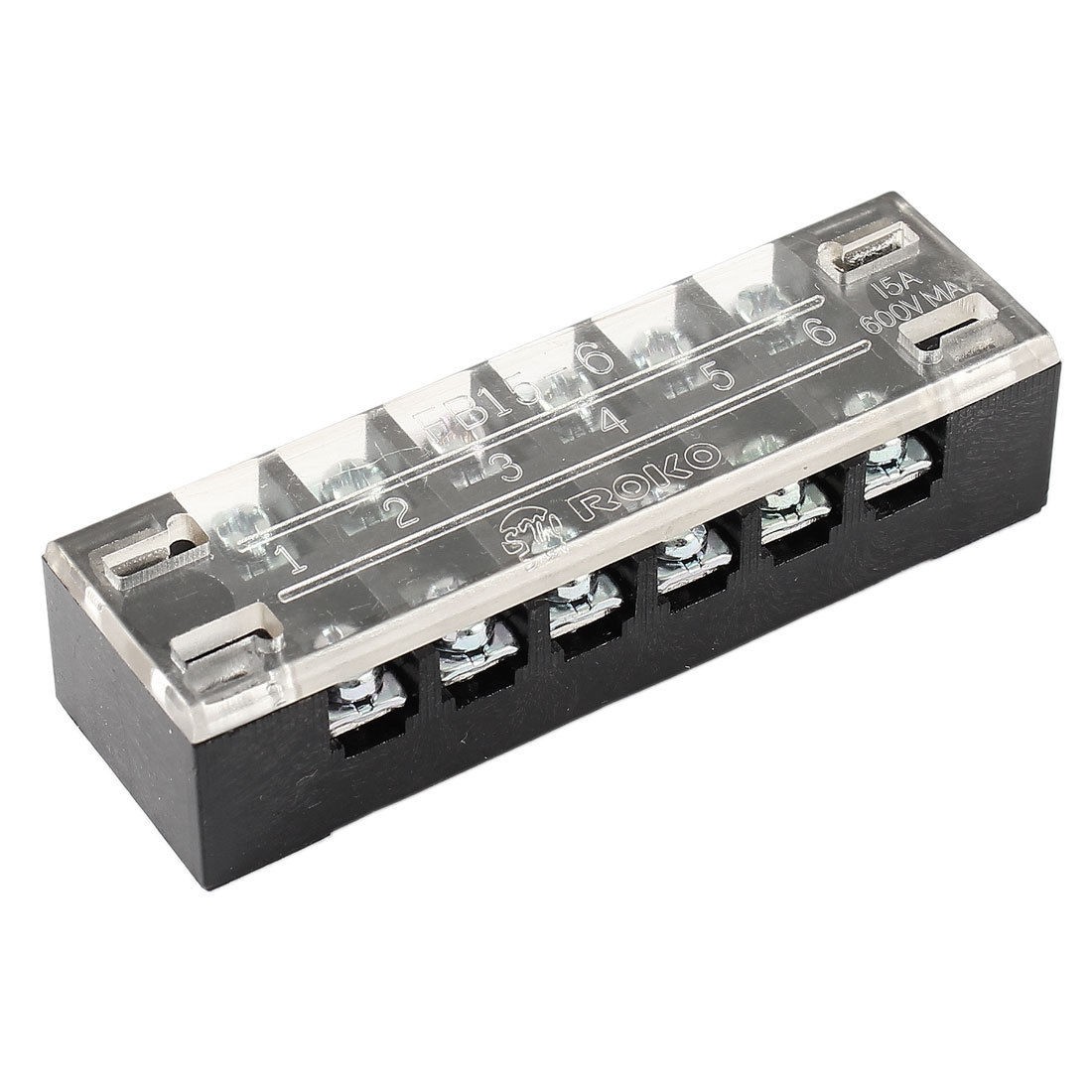 6 Position 600V 15A Dual Row Barrier Wiring Board Block Screw Terminal Strip