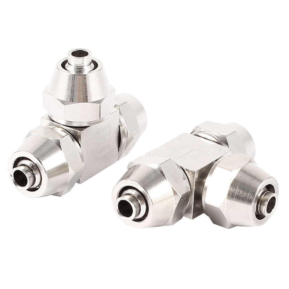 2 x Silver Tone 4mmx6mm Pipe Pneumatic Fitting Quick T Type Triple Way Connector
