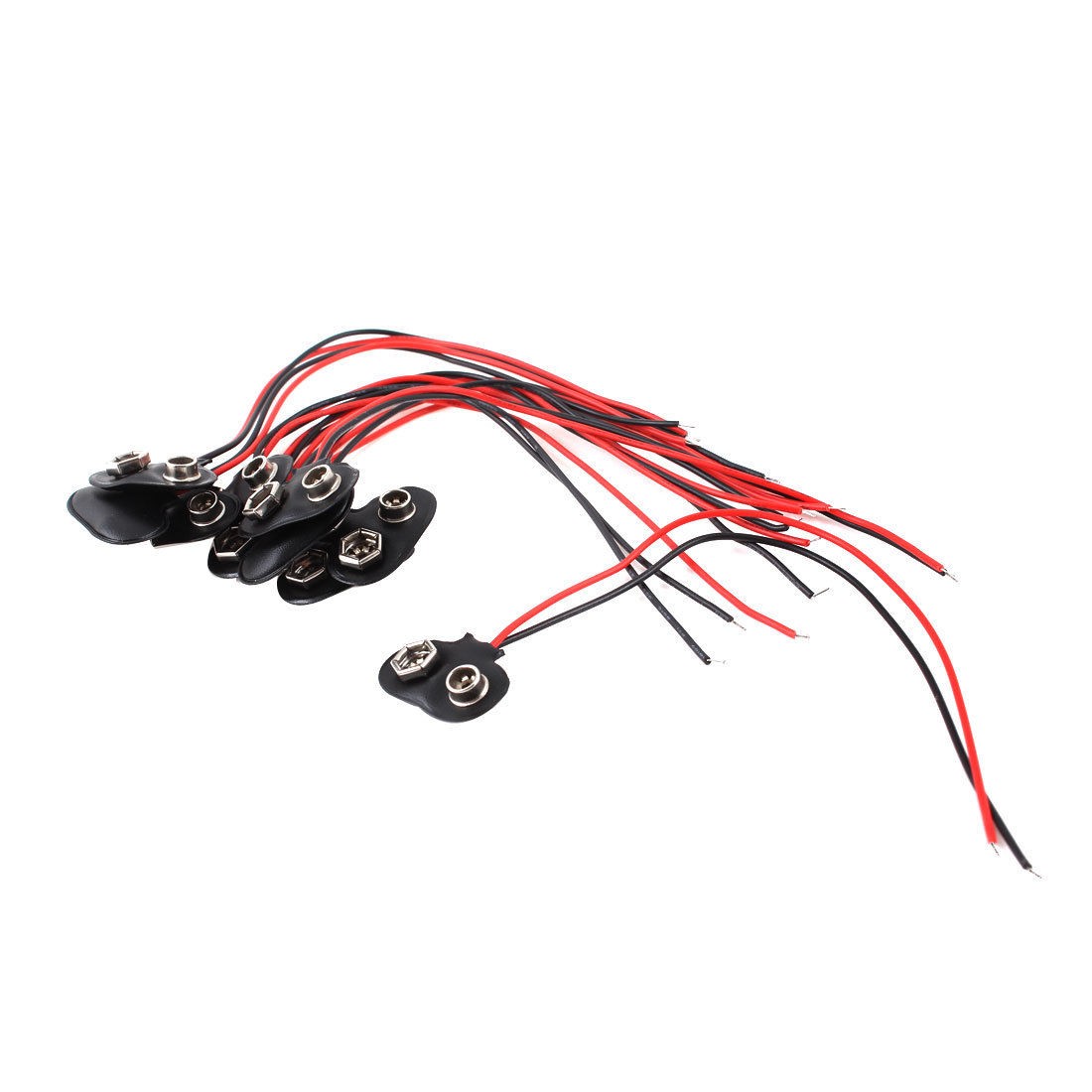 10Pcs Black Red Cable Faux Leather Shell I Type 9V Battery Clip Connectors