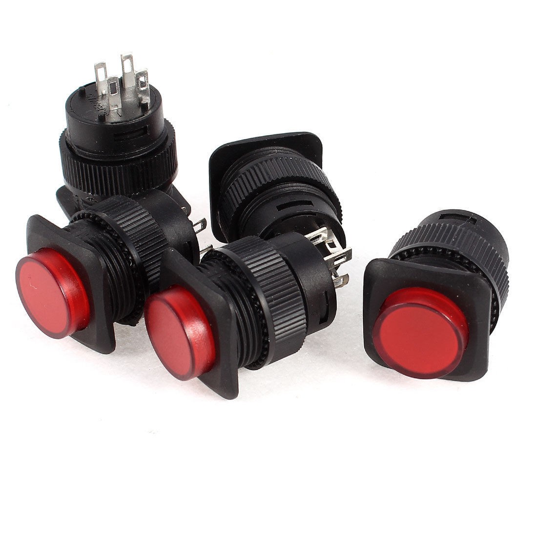 5 Pcs 1.8V SPST 4 Pin Terminals Latching Red Indicator Light Push Button Switch