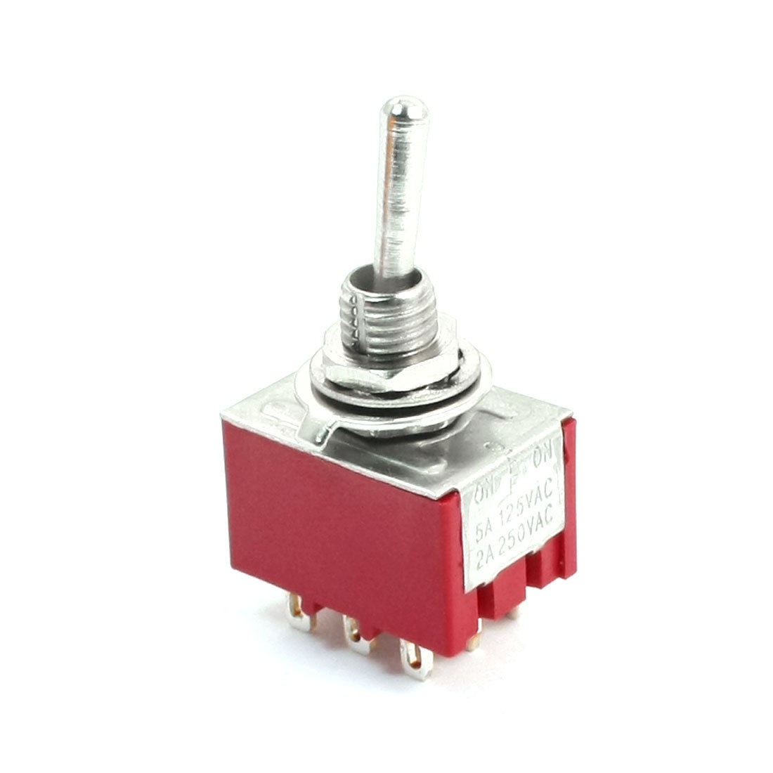 AC 250V 2A ON/OFF/ON 3 Positions 9 Pin Latching Power Toggle Switch 3PDT Red