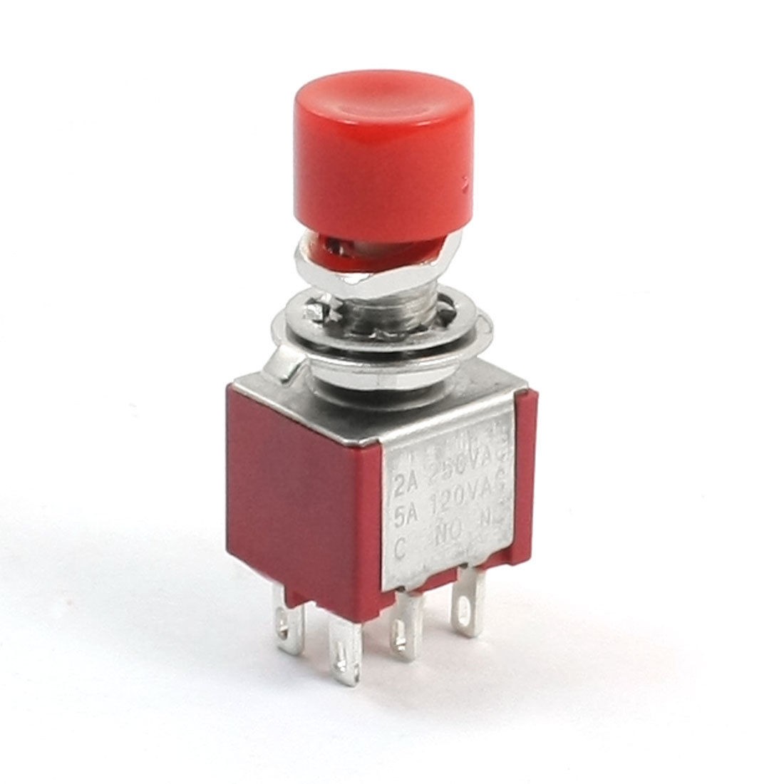 AC 120V 5A Red Cap 6 Pin DPDT 2 Positions Momentary Mini Push Button Switch