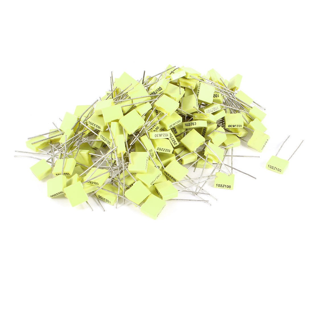 150 Pieces 100V 1NF Metal Radial Lead Box Type Film Correction Capacitors Yellow