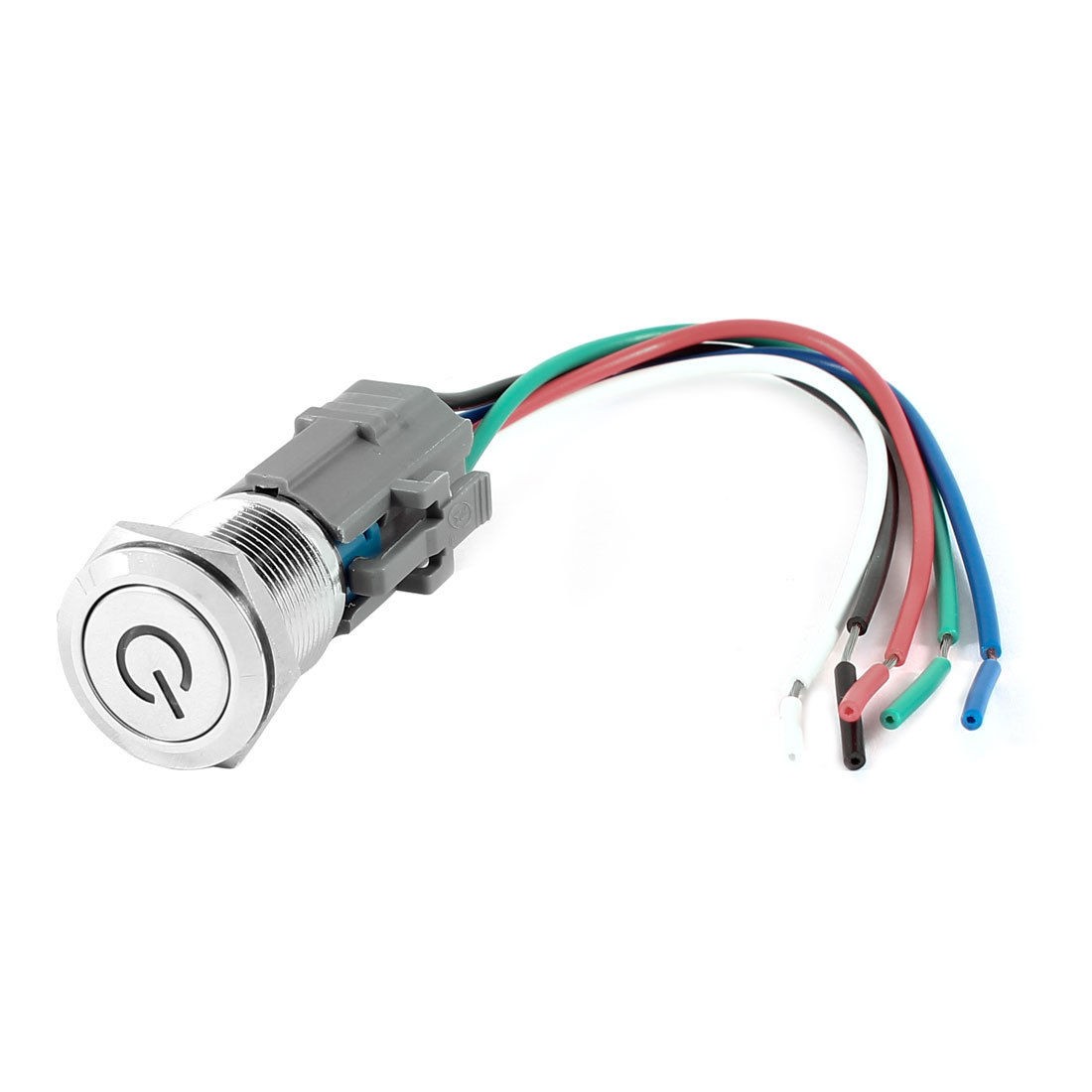 Flat Head SPDT 19mm DC 24V Blue Indicator Lamp Metal Locking Push Button Switch