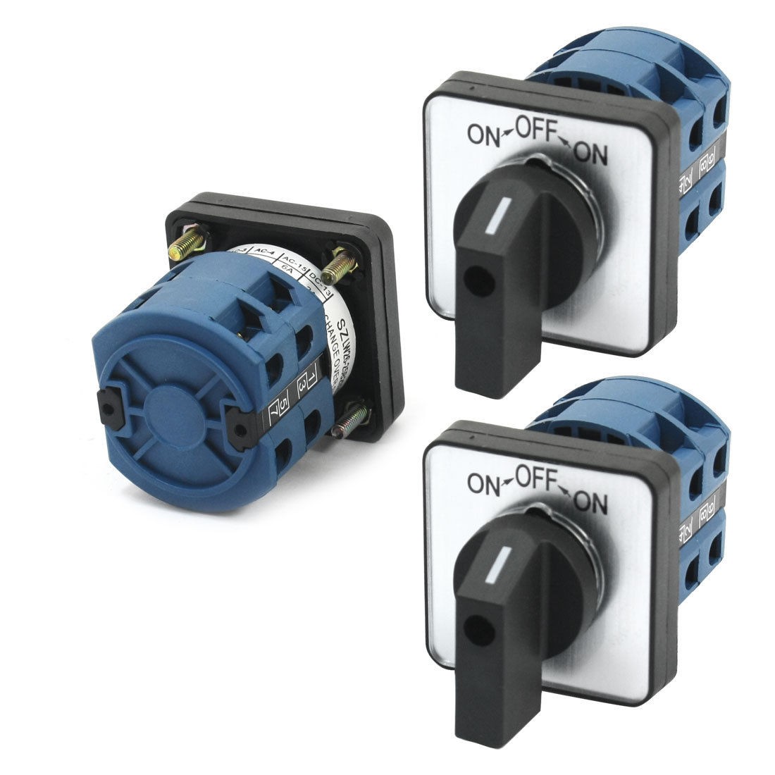 3Pcs 660V 25A 2-Pole 3-Position Momentary Square Rotary Changeover Switch