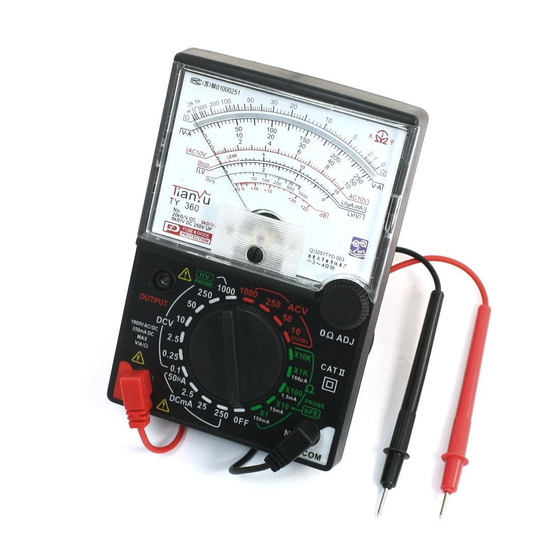 TY-360 AC/DC Voltage Current Fuse Diode Protection Analog Multitester