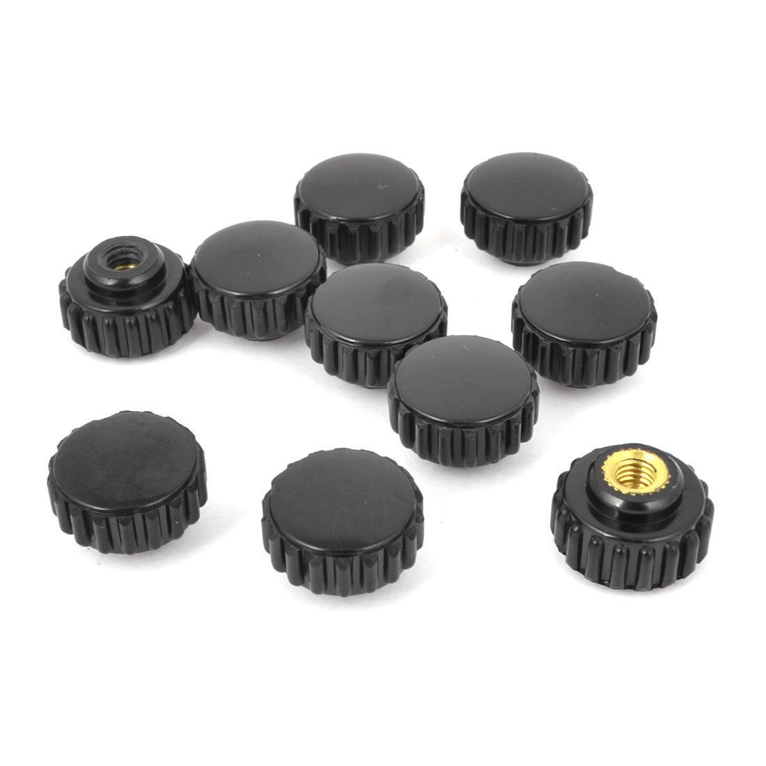 Black 4mm Female Thread 10mm Height Knurled Round Knob 10 Pcs