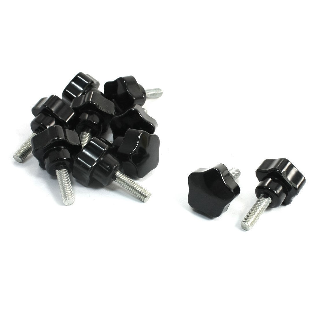 10Pcs 6mm x 20mm Male Thread Black Star Base Clamping Star Knob Grip 40mm