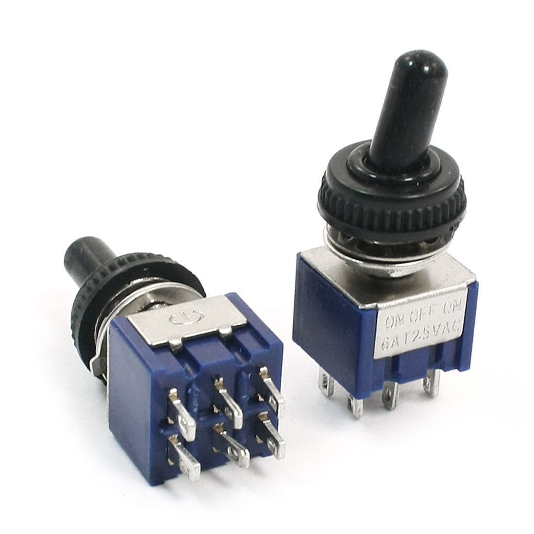 2Pcs AC 6A 125V DPDT 3 Position ON-OFF-ON Power Control Toggle Switch