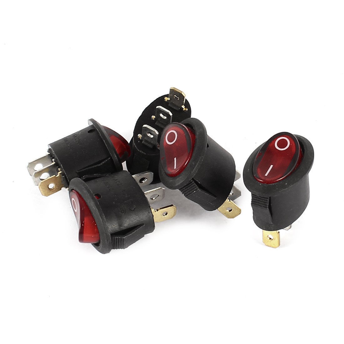 AC 250V 6A AC 125V 10A 3Pins SPST ON/OFF Red Indicator Lamp Rocker Switch 5 Pcs
