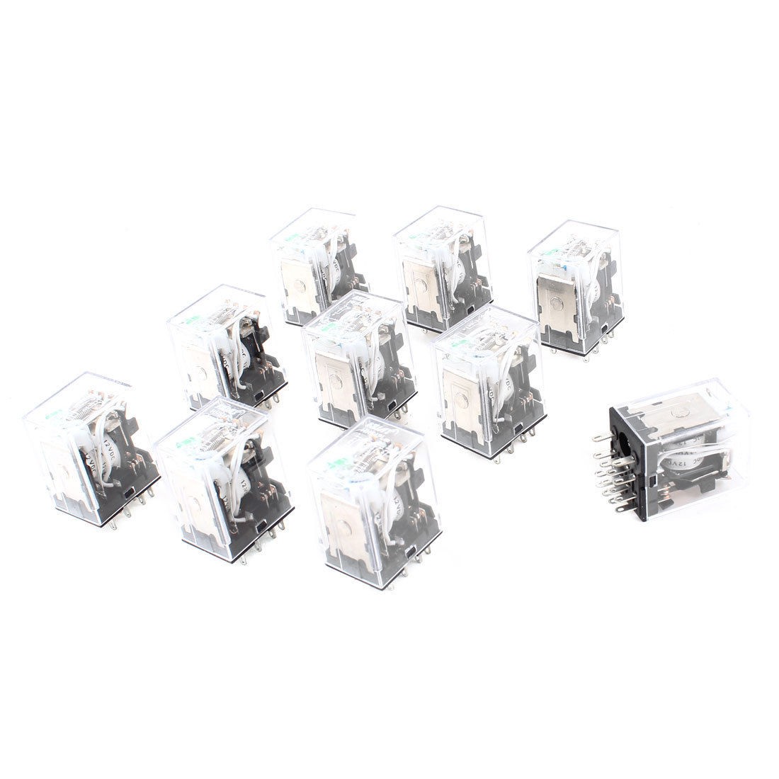 10 Pcs HH54PL DC 12V Coil 4PDT Green LED Light General Purpose Power Relay