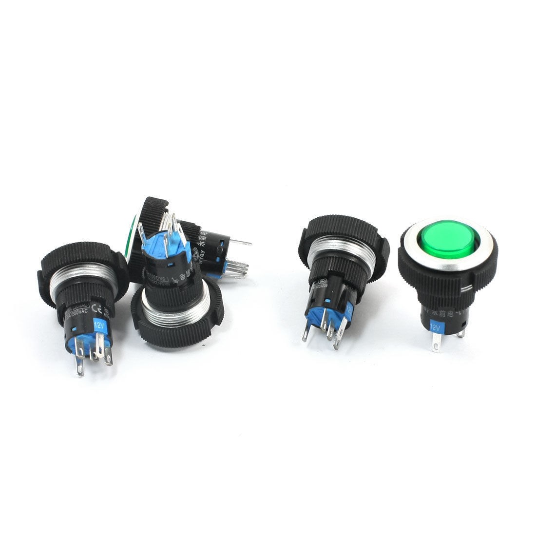 5 Pcs 12V 22mm Thread SPDT 1NO 1NC Momentary Green Lamp Car Push Button Switch