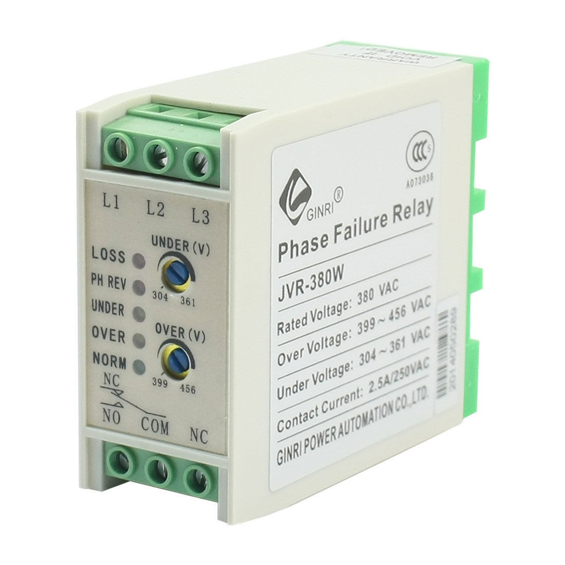 JVR-380W Adjustable AC 380V 5 LED Light Phase Failure Sequence Protective Relay