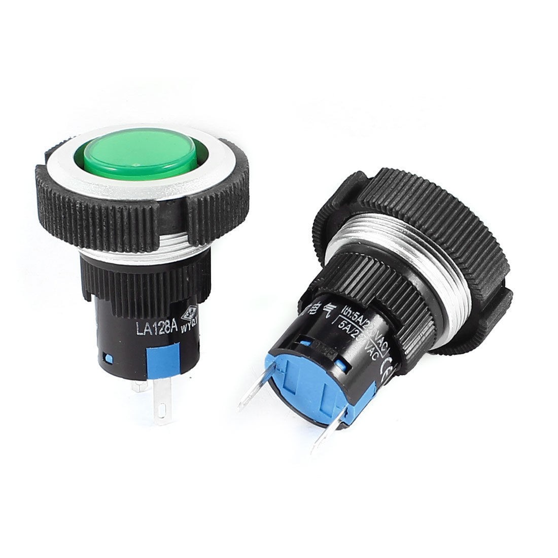 2 PCS DC 24V 22mm Dia Thread 2 Pin Soldering Green Signal Indicator Light