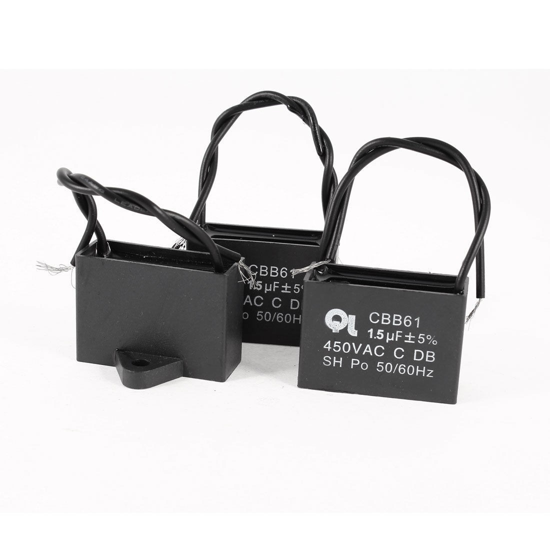 AC 450V 1.5uF 5% 2-Wire Metalized Polypropylene Film Motor Capacitor Black 3 Pcs