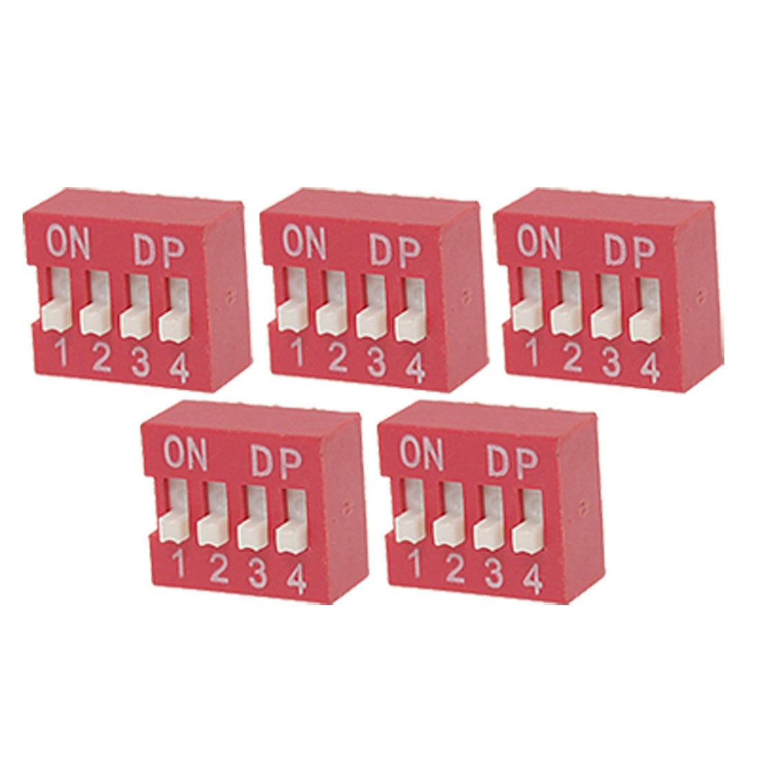5 Pcs 2.54mm Pitch 4 Position Piano Type DIP Switch Red Umxeu