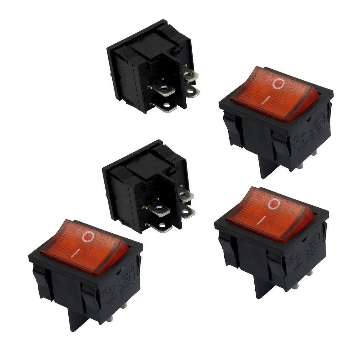 5 Pcs 4 Pin DPST Red Neon Light On/Off Rocker Switch AC 6A/250V 10A/125V