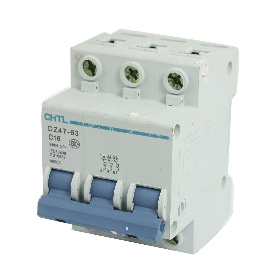 AC 240V 415V 6000A 3 Pole Mini Circuit Breaker DZ47-63 C16 w On Off Switch