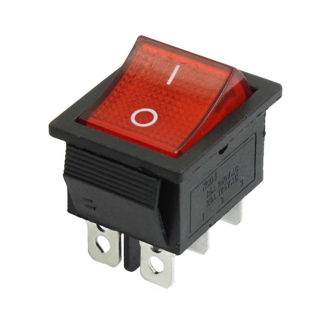 250VAC 15A 125V 20A Red Illuminated 6 Pin DPDT Snap in Boat Rocker Switch