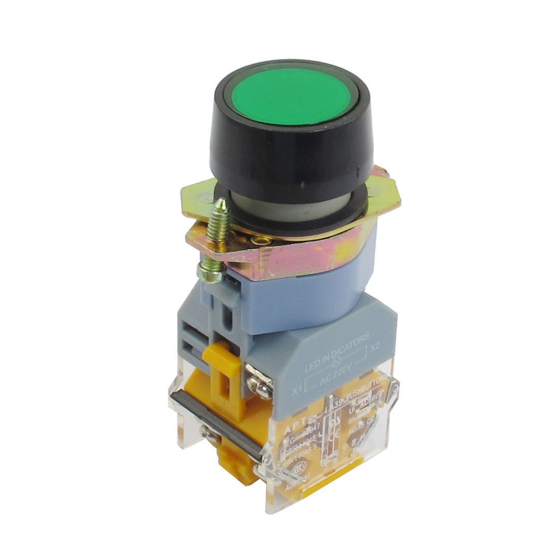 Momentary Green Button 220V LED Illuminated AC 660V 10A DPST Pushbutton Switch