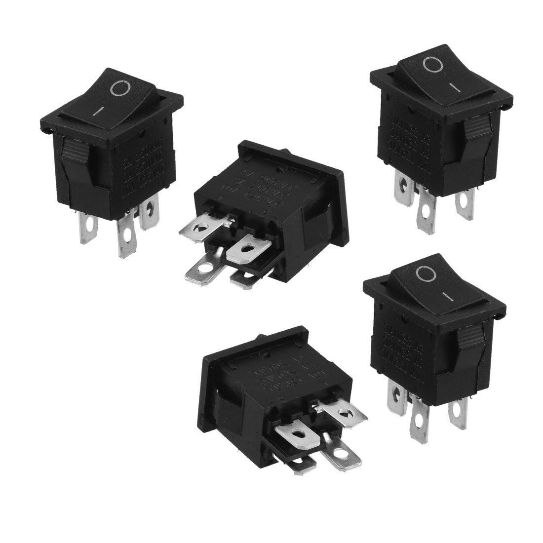 5 Pcs AC250V 5A/8A 125V 10A DPST Black Baot Rocker Switch