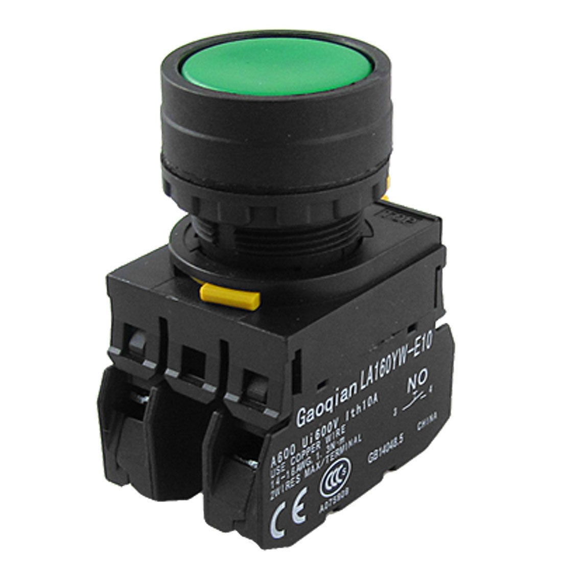 AC 600V 10A Green Sign Ignition Momentary Push Button Switch 1 NO N/O 1 NC N/C