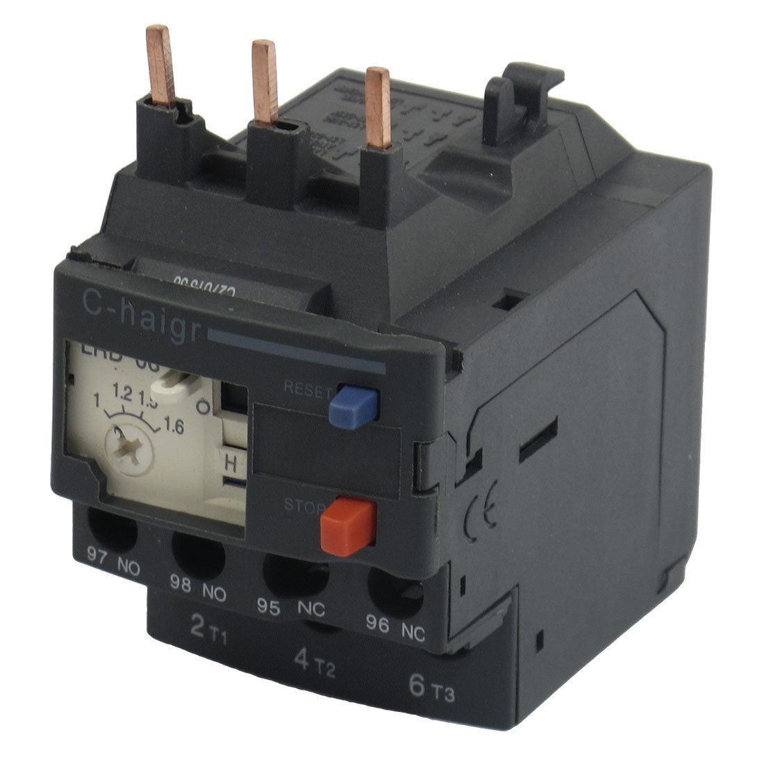 3 Pole AC 1A - 1.6A Black Electric Thermal Overload Relay 1 NO 1 NC