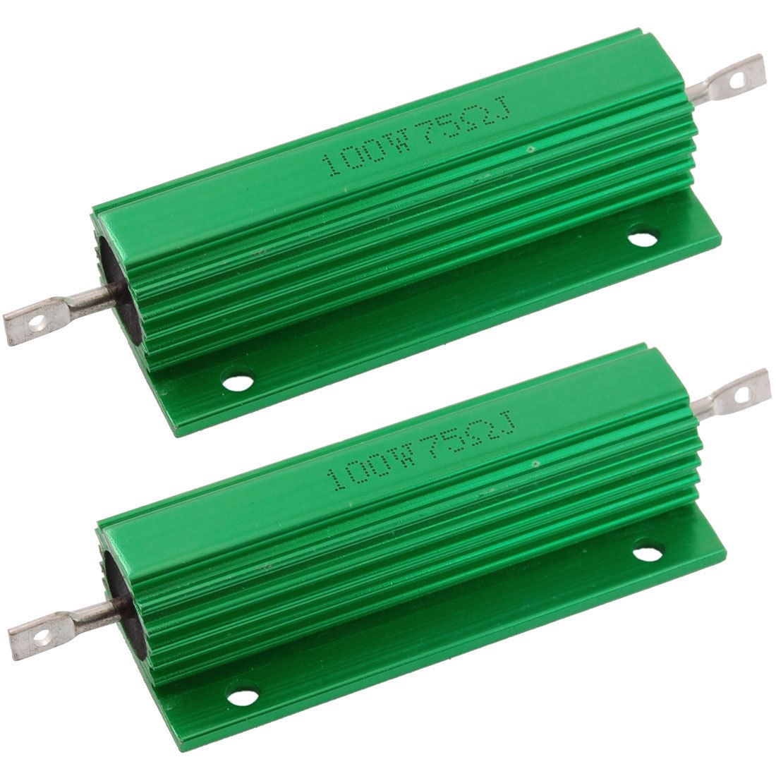 2 Pcs Green 100 Watt 75 Ohm 5% Aluminum Shell Wire Wound Resistors