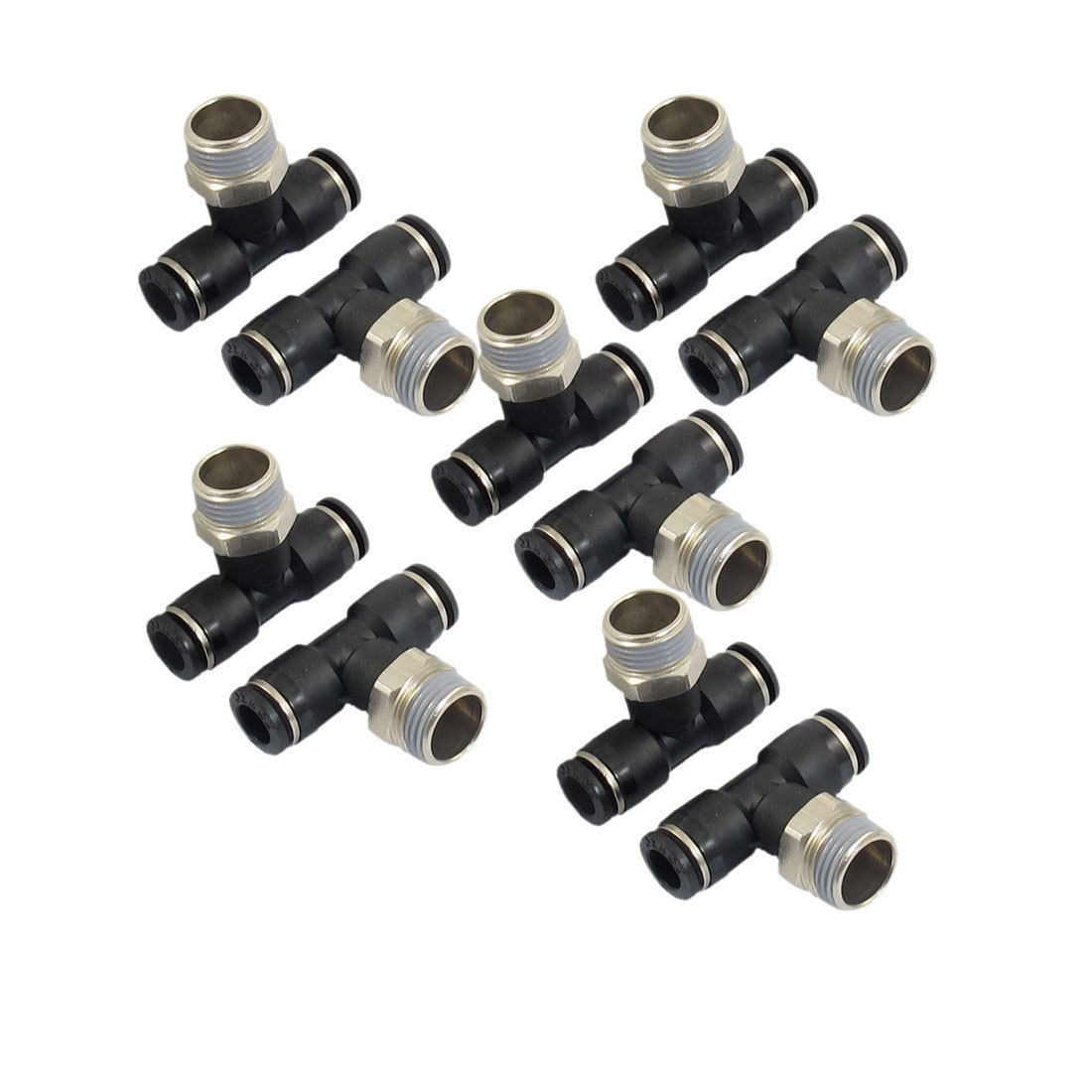 10 Pcs 3 8" PT Male Thread 8mm One Touch Push in T Joint Quick Fittings