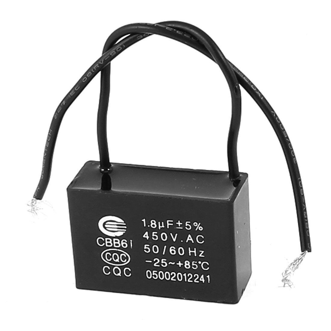 Polypropylene Film Wired Motor Run Capacitor AC 450V 1.8uF CBB61 Black