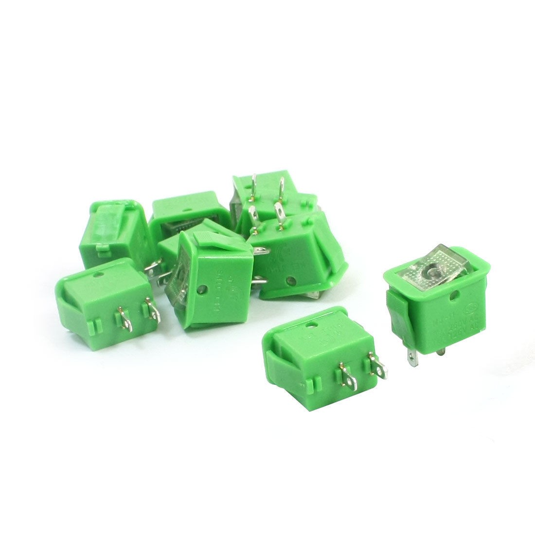10Pcs AC250V/10A 125V/13A 2 Pins Latching SPST On/Off Green Rocker Switch