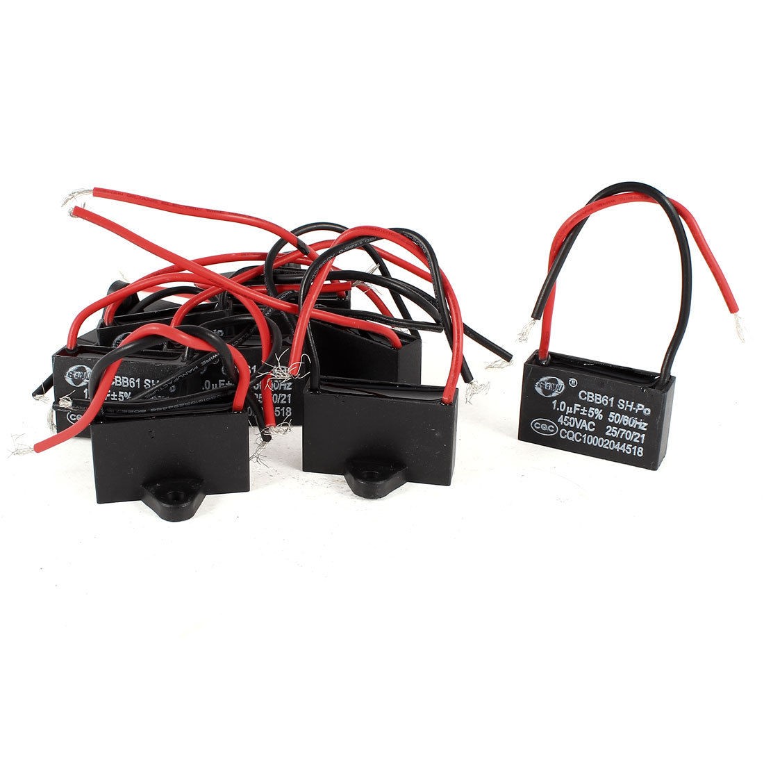 AC 450V 1uF 5% Wired Metalized Polypropylene Film Motor Run Capacitors 10 Pieces