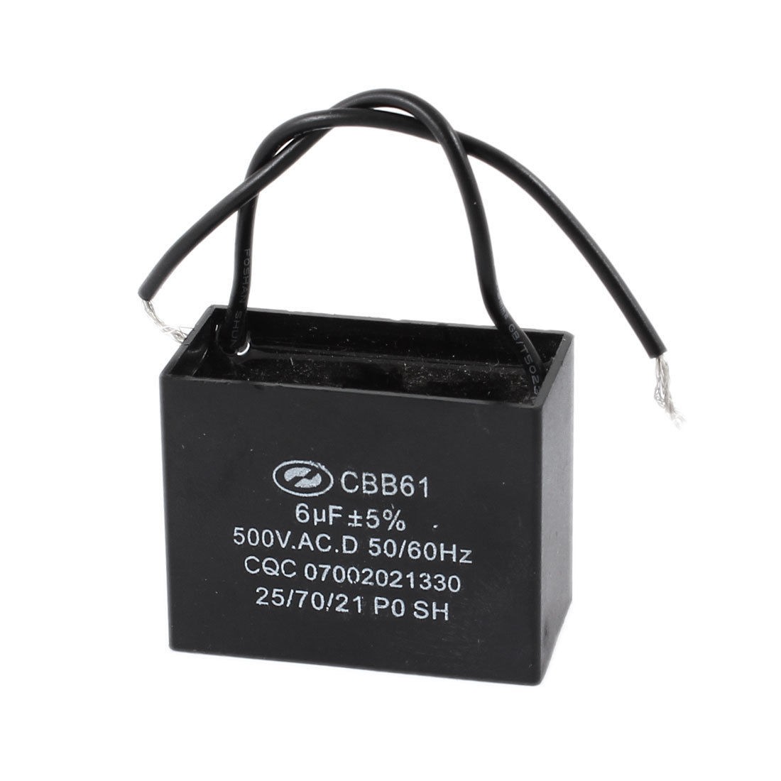 Black CBB61 6uF 50/60 Hz Wire Motor Running Capacitor AC 500V