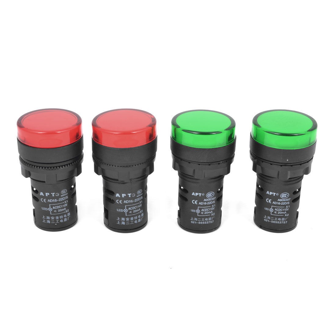 AC DC 110V 20mA Round Red Green Plastic Pilot Signal Indicator LED Lamp 4pcs