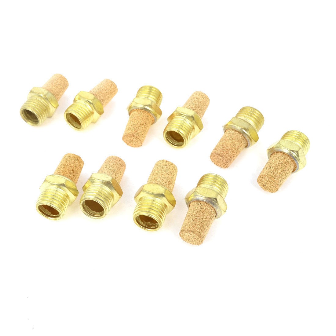 1/4PT Male Thread Brass Pneumatic Air Exhaust Silencer Muffler Gold Tone 10 Pcs