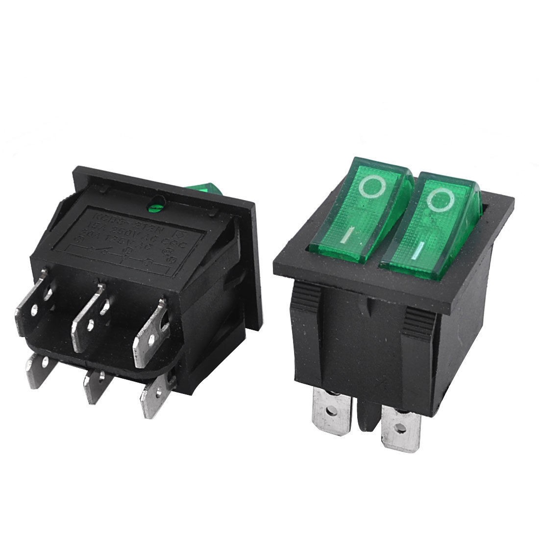 Green Light SPST 2 Snap in Rocker Switch AC 250V/15A 125V/20A 2PCS