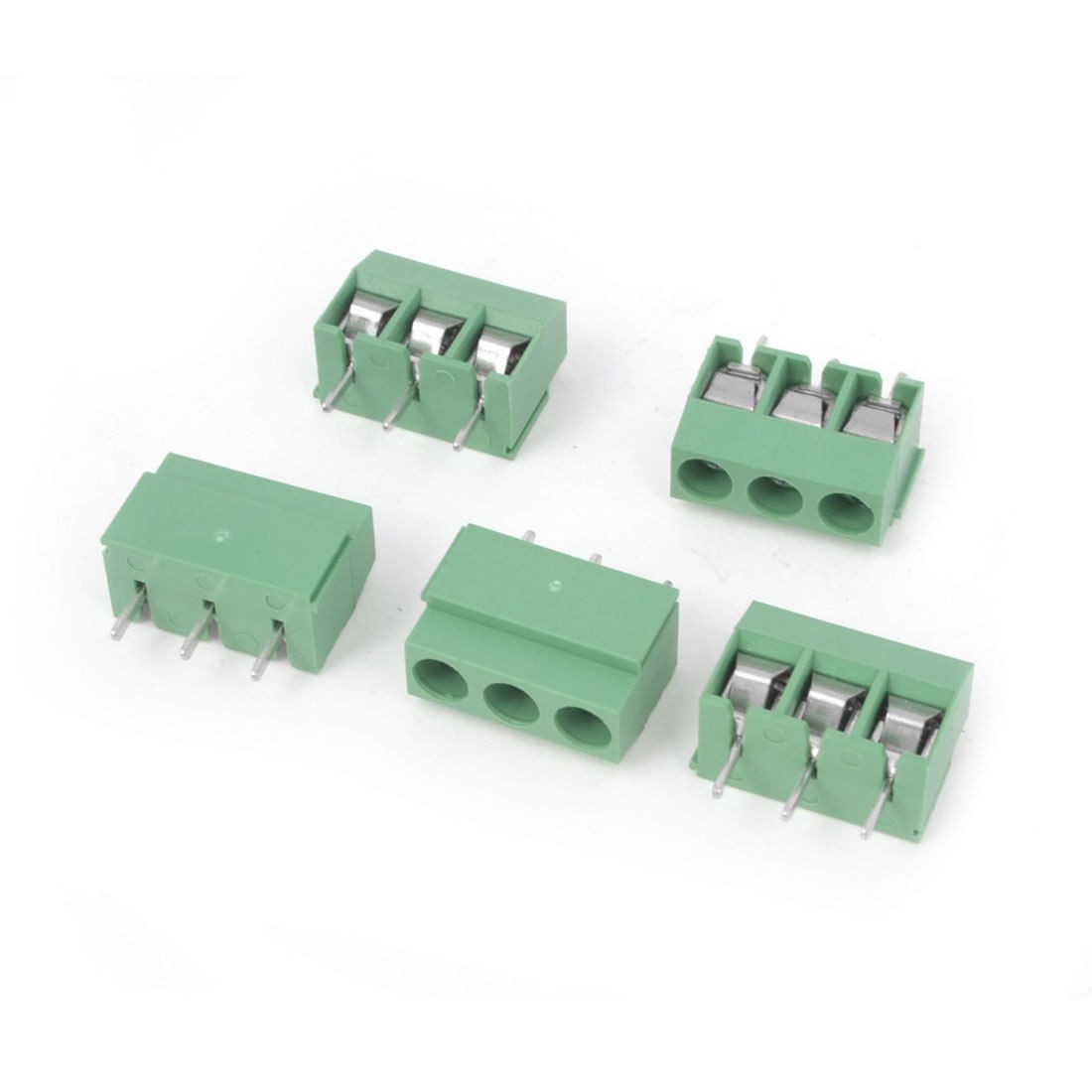 5 x 300V 10A 3P Pins 5mm Pitch PCB Mount Screw Terminal Block Connector Green