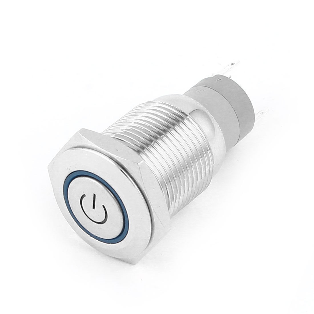 DC 12V Blue Angel Eye LED SPDT 16mm Thread Momentary Metal Push Button Switch