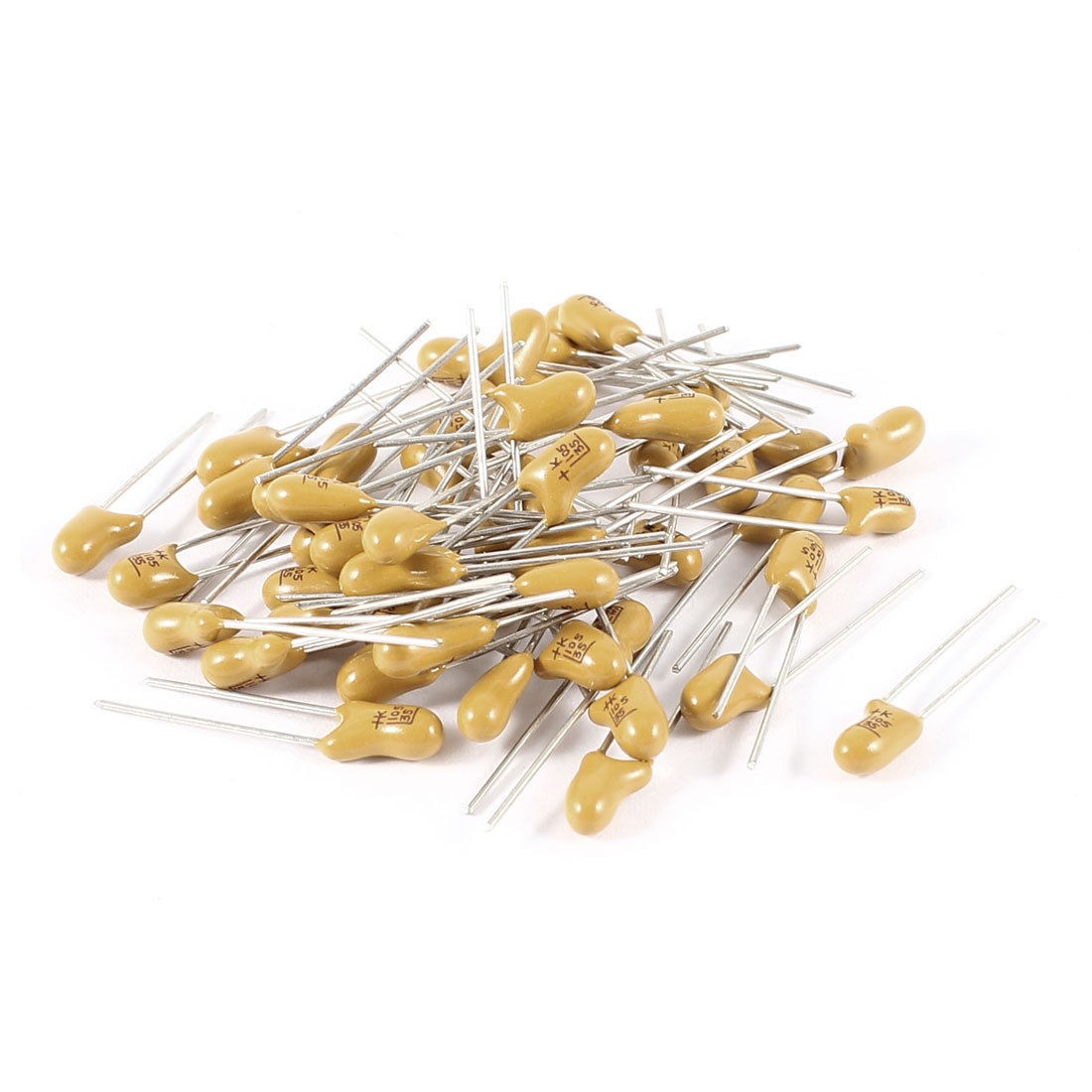50PCS 1uF 35V 2 Pin Yellow Radial Lead Dipped Tantalum Bead Capacitors