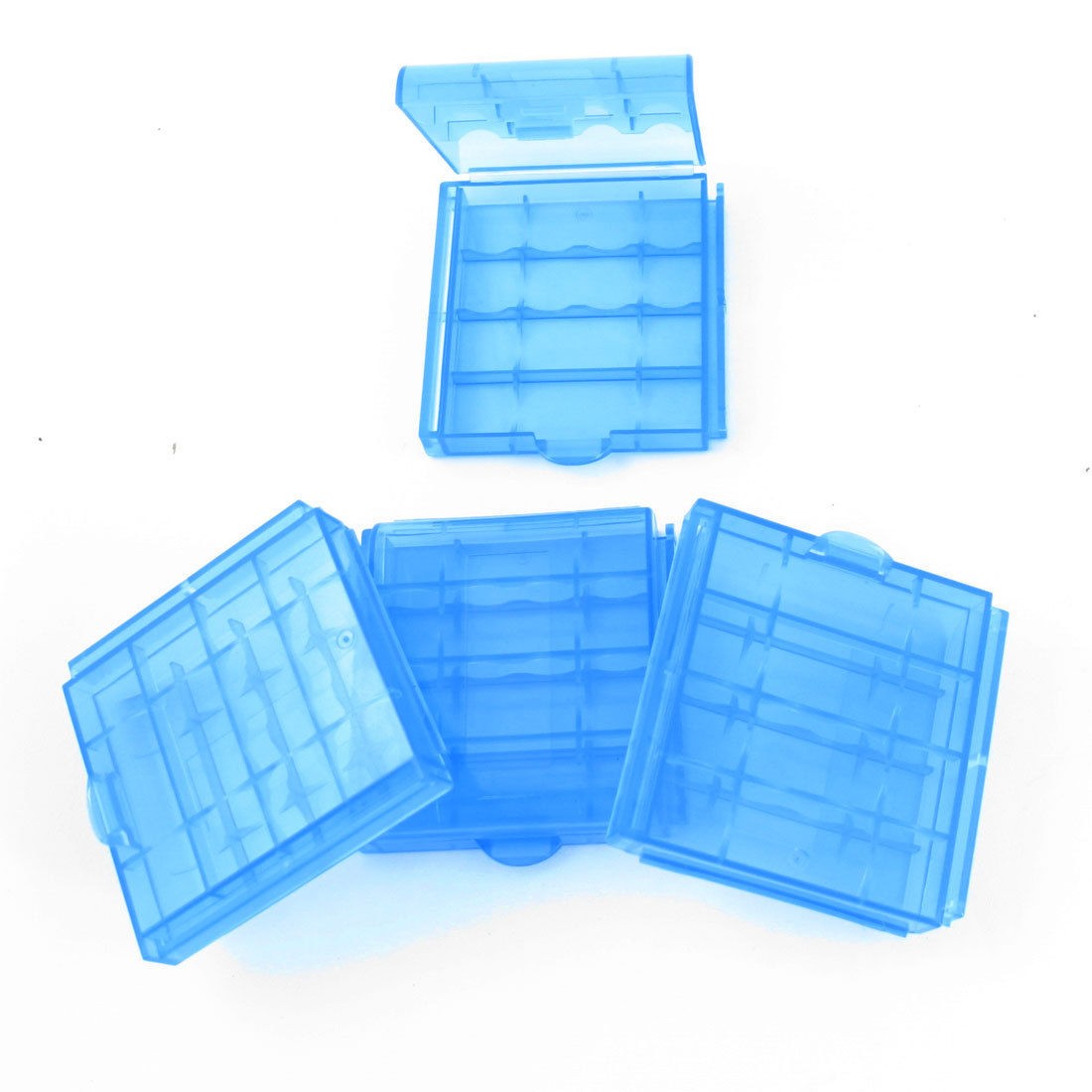 Blue Plastic 4 Capacity AA Battery Holder Case Storage Box Clear 4PCS