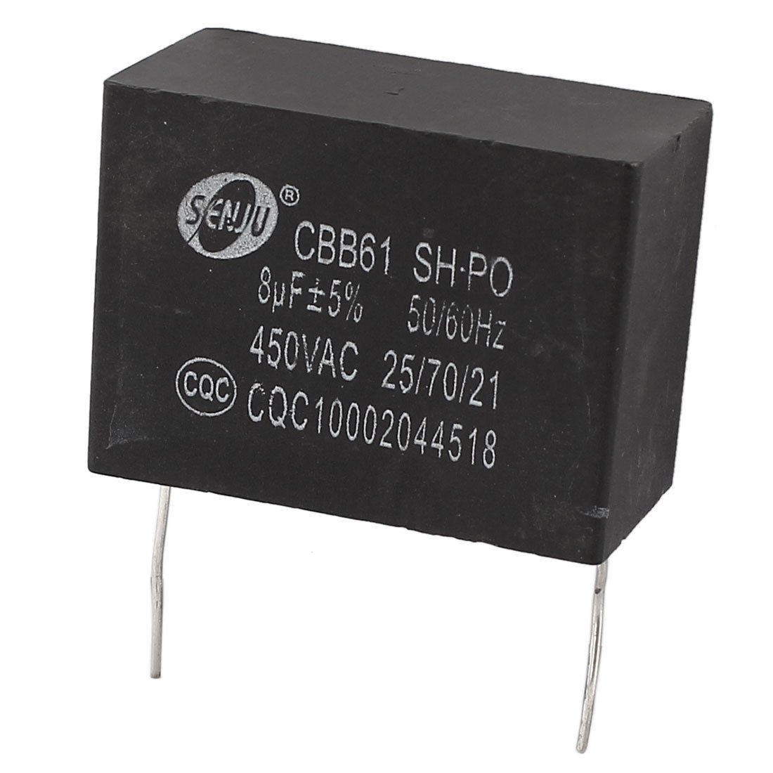 CBB61 AC 450V 8uF 50/60Hz Nonpolar Wired Motor Run Capacitor Black for Fan