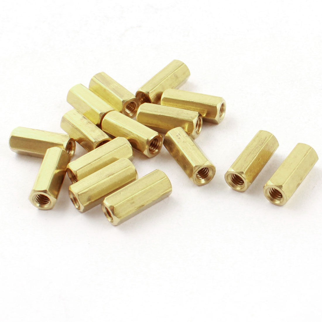 15Pcs M3 x 12mm Female Thread Gold Tone Brass Standoff Hexagonal Spacer
