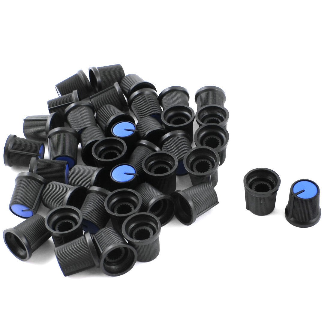 40pcs 6mm Knurled Shaft Blue Top Taper Volume Knob Cap for Potentiometer Pot